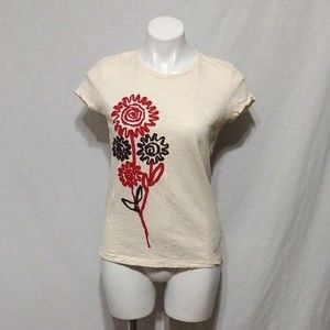 Tommy Hilfiger Floral Patch Short Sleeve Top XS Preppy Casual Classic USA Made